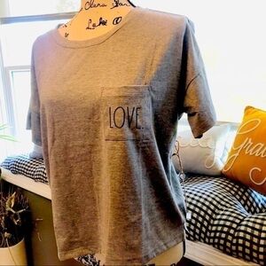 Rae Dunn LOVE Gray Pocket Tee Short Sleeve Graphic T Shirt Women NWT